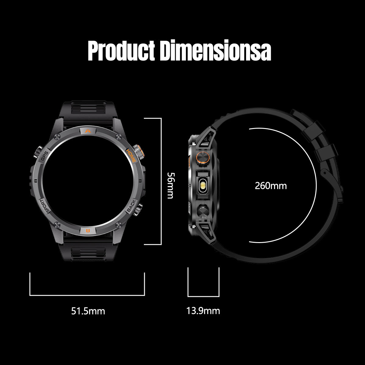 COANR GPS Men Outdoor smartwatch, 1.53-inch AMOLED HD Screen Fitness Tracker with Wireless Calling, Message Push, Over 100 Sports Modes, GPS compass, LED flash, 580 Mah large battery, Suitable For Android iOS