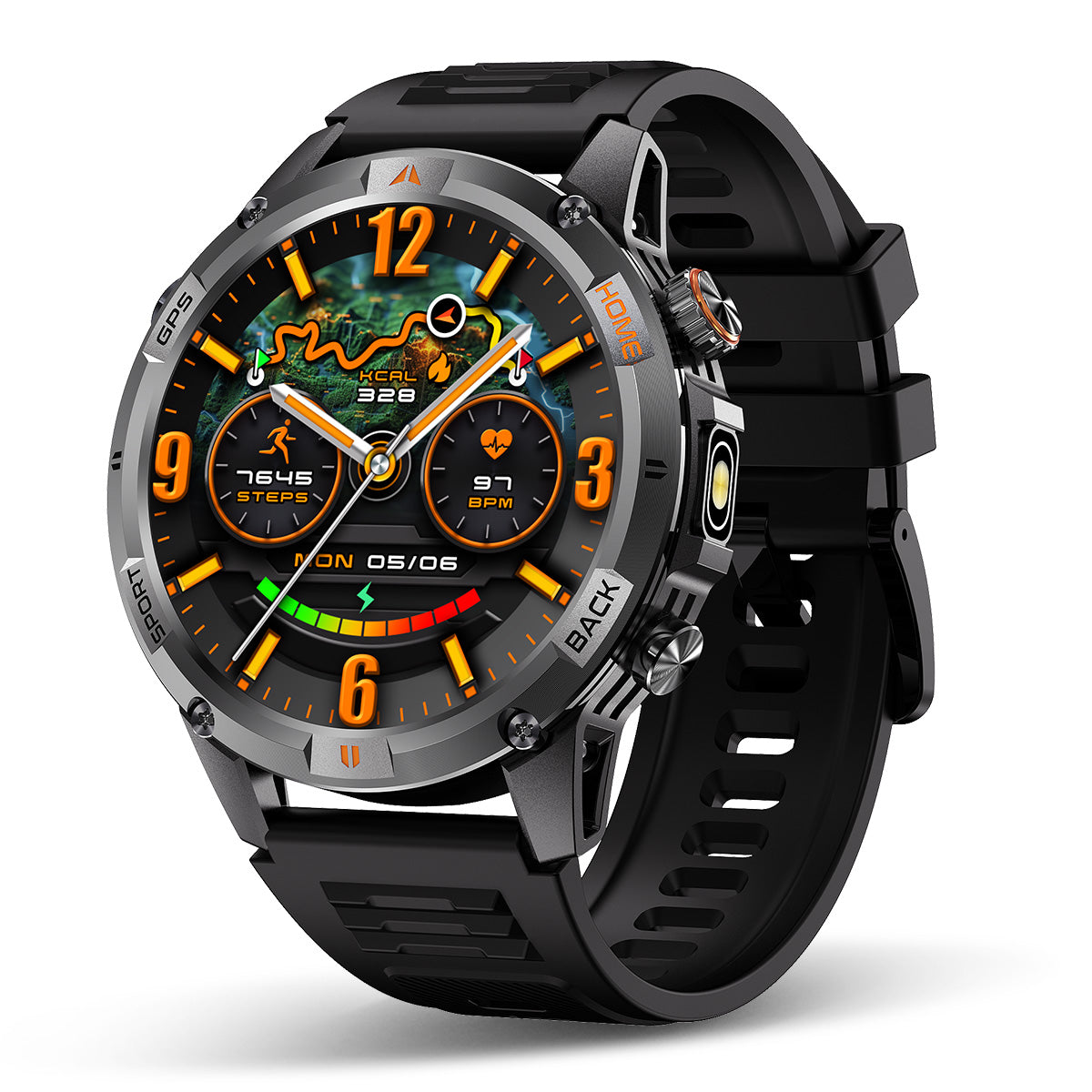 COANR GPS Men Outdoor smartwatch, 1.53-inch AMOLED HD Screen Fitness Tracker with Wireless Calling, Message Push, Over 100 Sports Modes, GPS compass, LED flash, 580 Mah large battery, Suitable For Android iOS