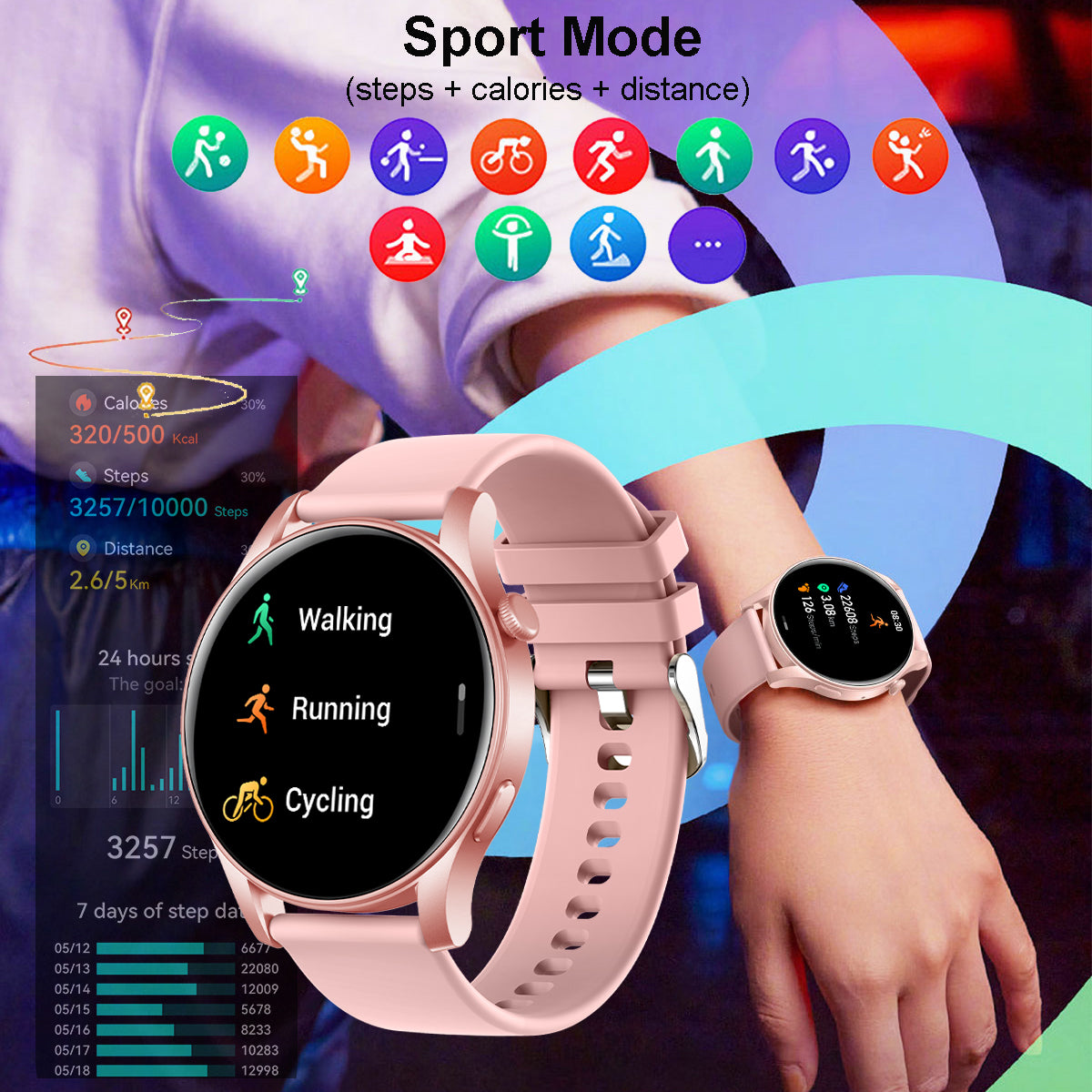 COANR Active Women Men Full Touch AMOLED Display Smartwatch, Multiple Sports Modes, Wireless Call , Information Reminder, Step/Calorie/Counting, Music Playback Control, Alarm Clock, Stopwatch, Weather Forecast, For Android/iphone Smart Watch