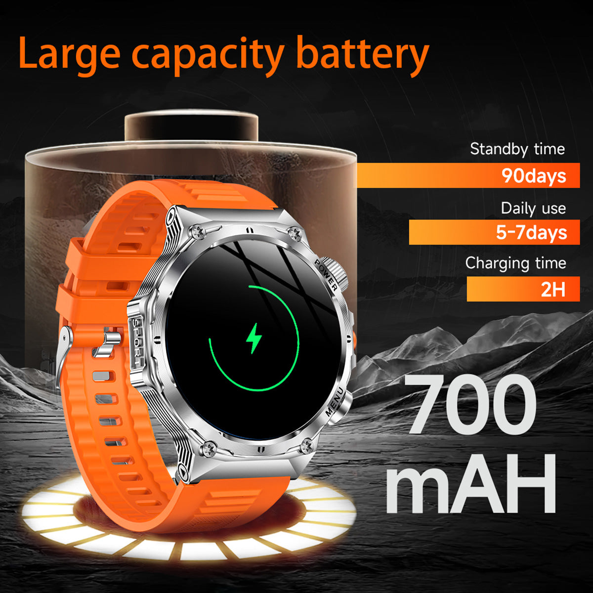 COANR Active Men Outdoor Sports Smartwatch, AMOLED 1.7-inch HD Screen, 700mAh  Capacity Battery, Zinc Alloy Body, 100+Sports Modes, Wireless Calling, Information Push, pedometer, Distance, LED Flashlight, Music remote control, for iPhone and Android
