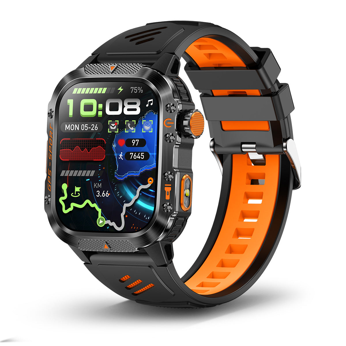 COANR GPS Men Women Sports Smartwatch Fitness Tracker, 2.01 "IPS HD screen, 3ATM Waterproof, GPS map, 540Mah Battery, 100+Sport Modes, Wireless Calls, Message Push, Multiple Dials, For Android iPhone