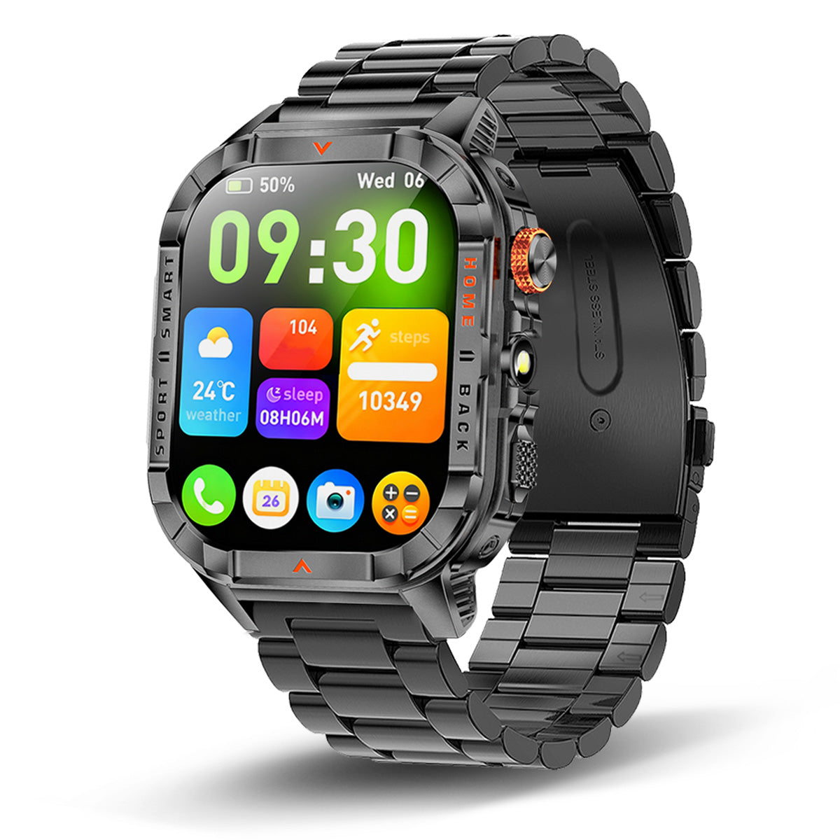 COANR Active Men's outdoor sports smartwatch, 100+sport mode, long-lasting 1200mAh battery, pedometer, remote photo/music playback, 100+dial, alarm clock, 360+360 pixels, wireless calling, message notification, flashlight, alloy body Smart Watch