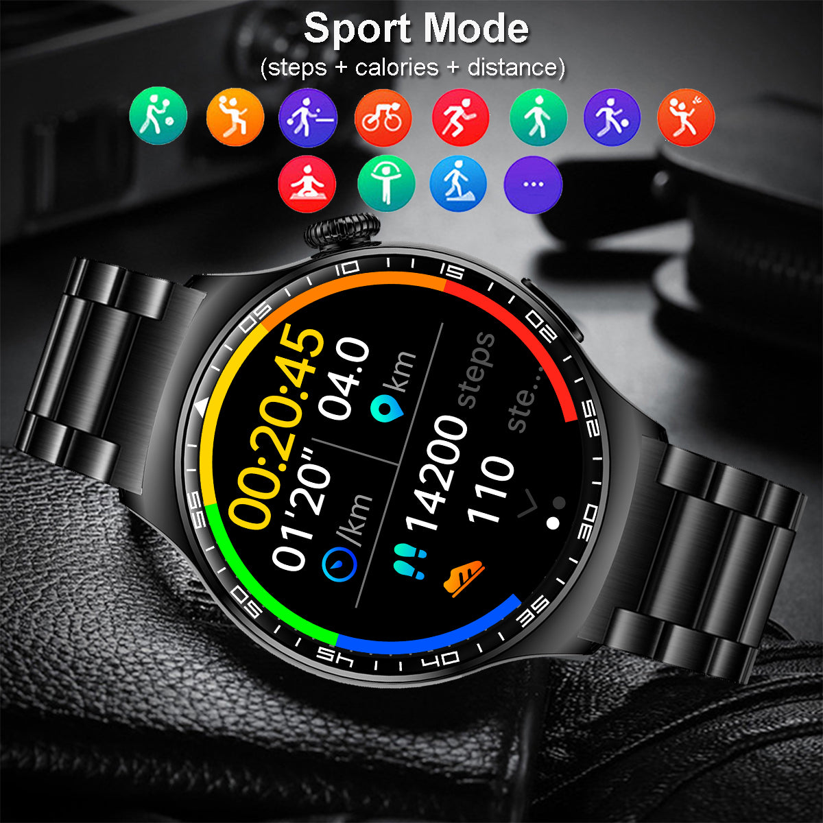 COANR Pro Men Outdoor Sports Smartwatch, HD Screen, 360*360 Resolution, 100+Sport Modes, zinc Alloy Body, Holiday/birthday Gift, Step Counting, Wireless calls, Message received, Multiple Dials, Calendars, For iPhone Android