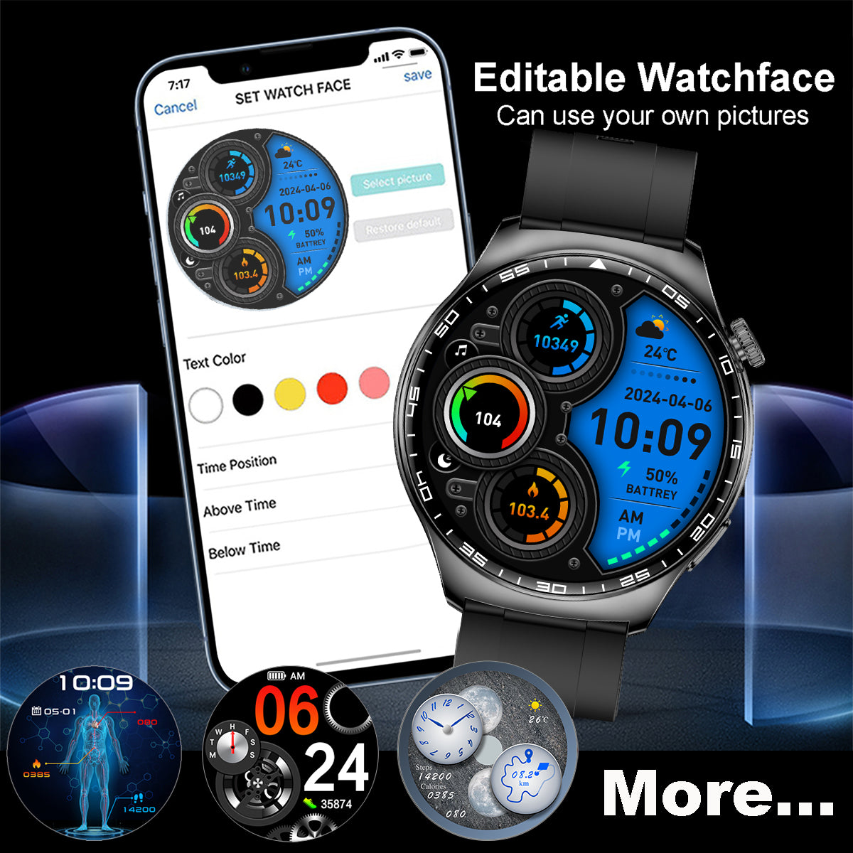 COANR Pro Men Outdoor Sports Smartwatch, HD Screen, 360*360 Resolution, 100+Sport Modes, zinc Alloy Body, Holiday/birthday Gift, Step Counting, Wireless calls, Message received, Multiple Dials, Calendars, For iPhone Android