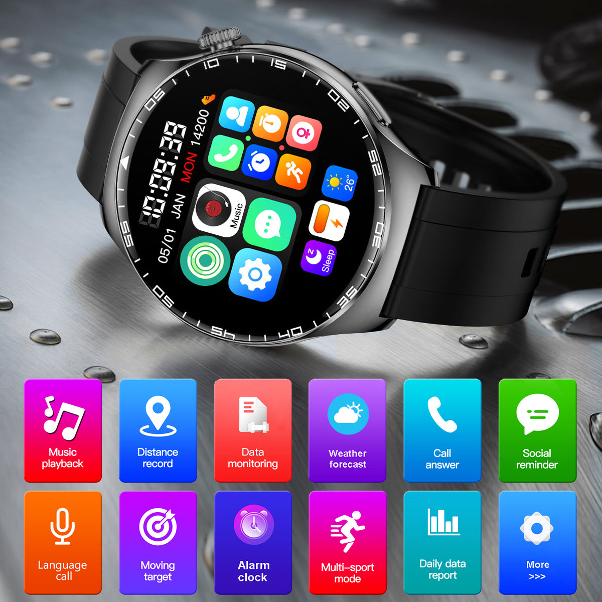 COANR Pro Men Outdoor Sports Smartwatch, HD Screen, 360*360 Resolution, 100+Sport Modes, zinc Alloy Body, Holiday/birthday Gift, Step Counting, Wireless calls, Message received, Multiple Dials, Calendars, For iPhone Android