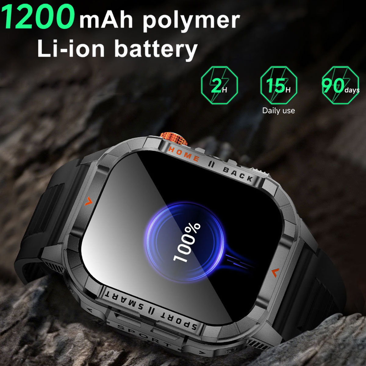 COANR Active Men's outdoor sports smartwatch, 100+sport mode, long-lasting 1200mAh battery, pedometer, remote photo/music playback, 100+dial, alarm clock, 360+360 pixels, wireless calling, message notification, flashlight, alloy body Smart Watch