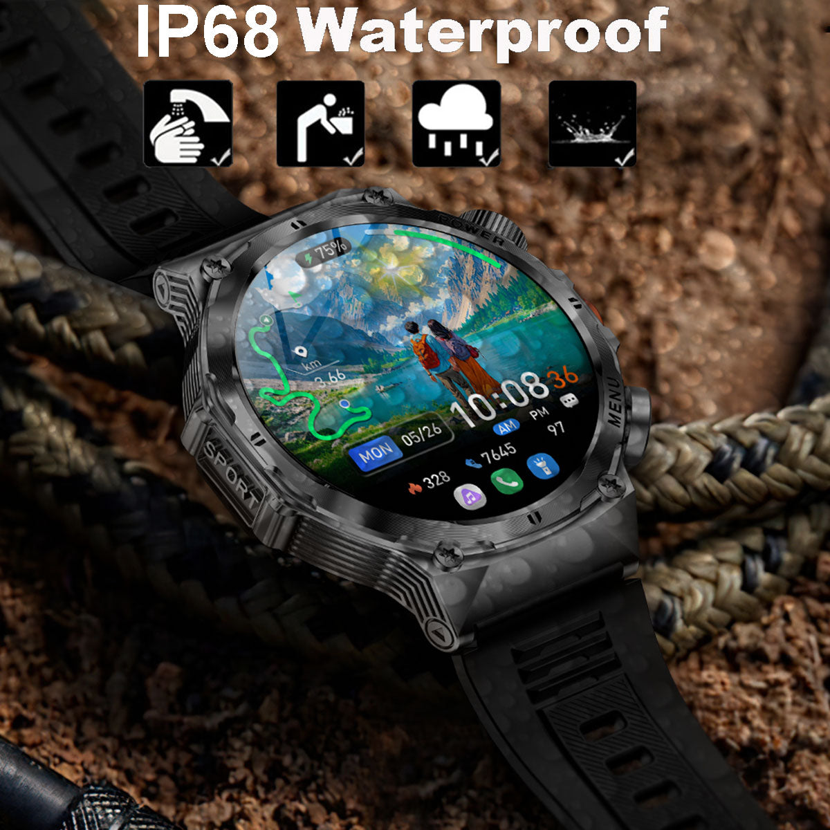 COANR Active Men Outdoor Sports Smartwatch, AMOLED 1.7-inch HD Screen, 700mAh  Capacity Battery, Zinc Alloy Body, 100+Sports Modes, Wireless Calling, Information Push, pedometer, Distance, LED Flashlight, Music remote control, for iPhone and Android