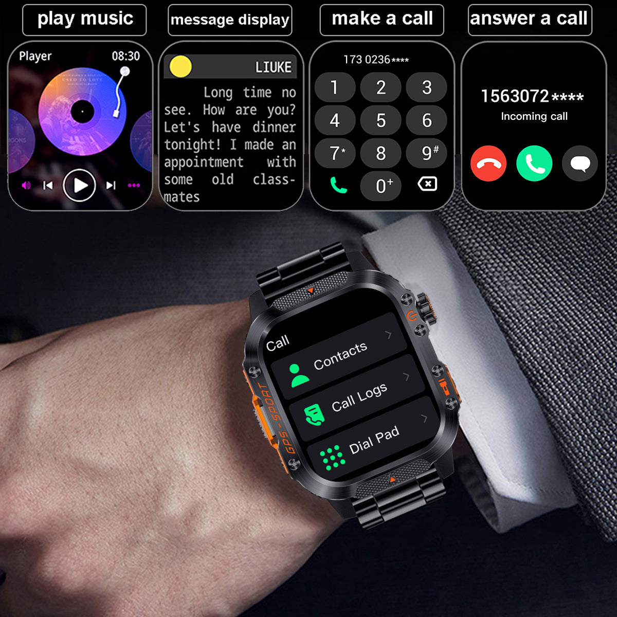 COANR GPS Men Women Sports Smartwatch Fitness Tracker, 2.01 "IPS HD screen, 3ATM Waterproof, GPS map, 540Mah Battery, 100+Sport Modes, Wireless Calls, Message Push, Multiple Dials, For Android iPhone