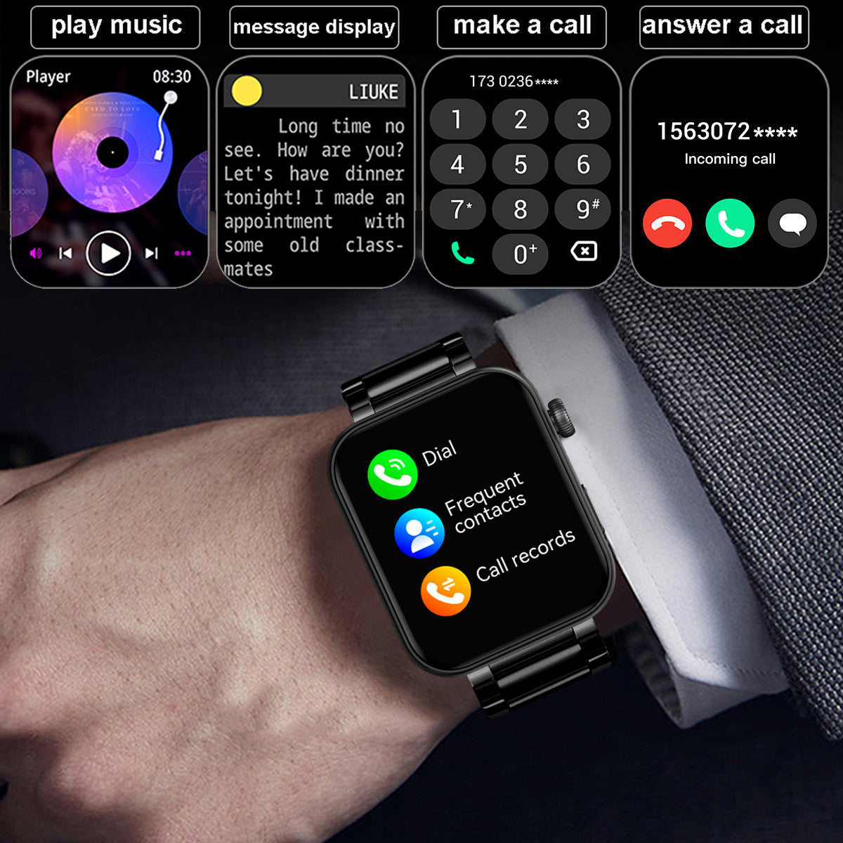 COANR One smartwatch, 1.85-inch high-definition touchscreen fitness tracker, supports Bluetooth calls, a fitness watch with heart rate/sleep monitoring functions, supports 120+ exercise modes, and is an IP68 waterproof smartwatch for Android systems.