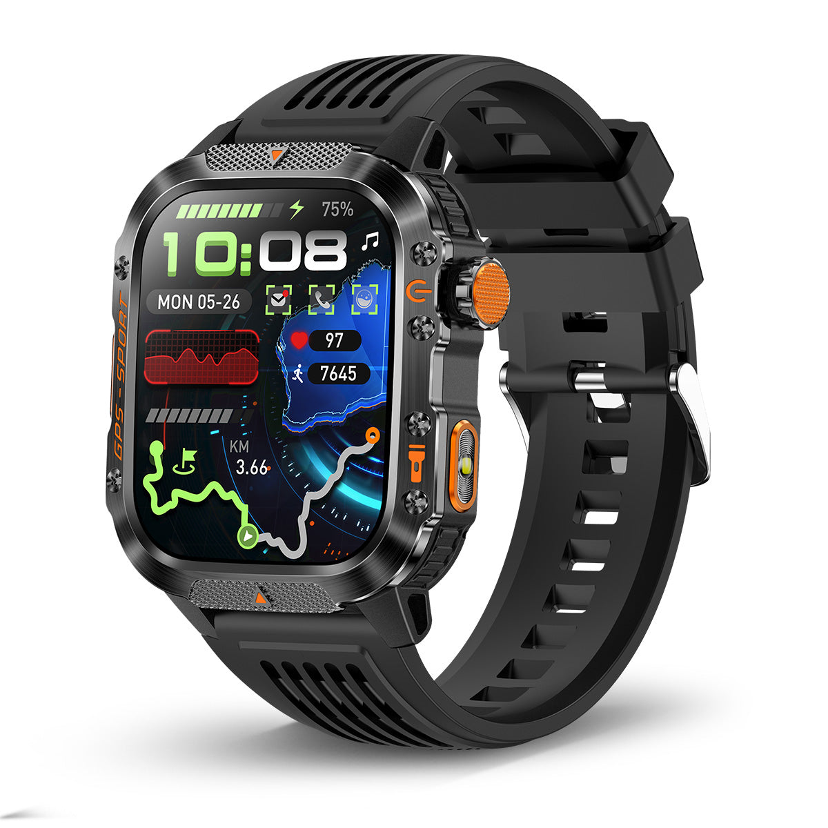 COANR GPS Men Women Sports Smartwatch Fitness Tracker, 2.01 "IPS HD screen, 3ATM Waterproof, GPS map, 540Mah Battery, 100+Sport Modes, Wireless Calls, Message Push, Multiple Dials, For Android iPhone