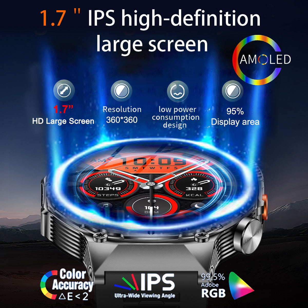 COANR Active Men Outdoor Sports Smartwatch, AMOLED 1.7-inch HD Screen, 700mAh  Capacity Battery, Zinc Alloy Body, 100+Sports Modes, Wireless Calling, Information Push, pedometer, Distance, LED Flashlight, Music remote control, for iPhone and Android