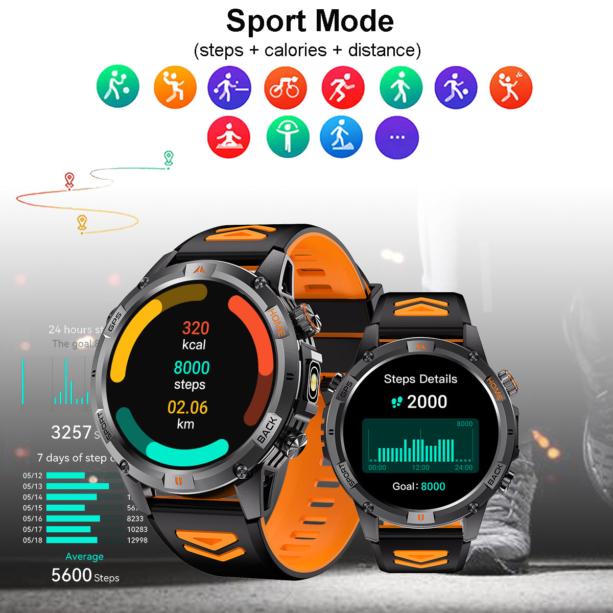 COANR GPS Men Outdoor smartwatch, 1.53-inch AMOLED HD Screen Fitness Tracker with Wireless Calling, Message Push, Over 100 Sports Modes, GPS compass, LED flash, 580 Mah large battery, Suitable For Android iOS