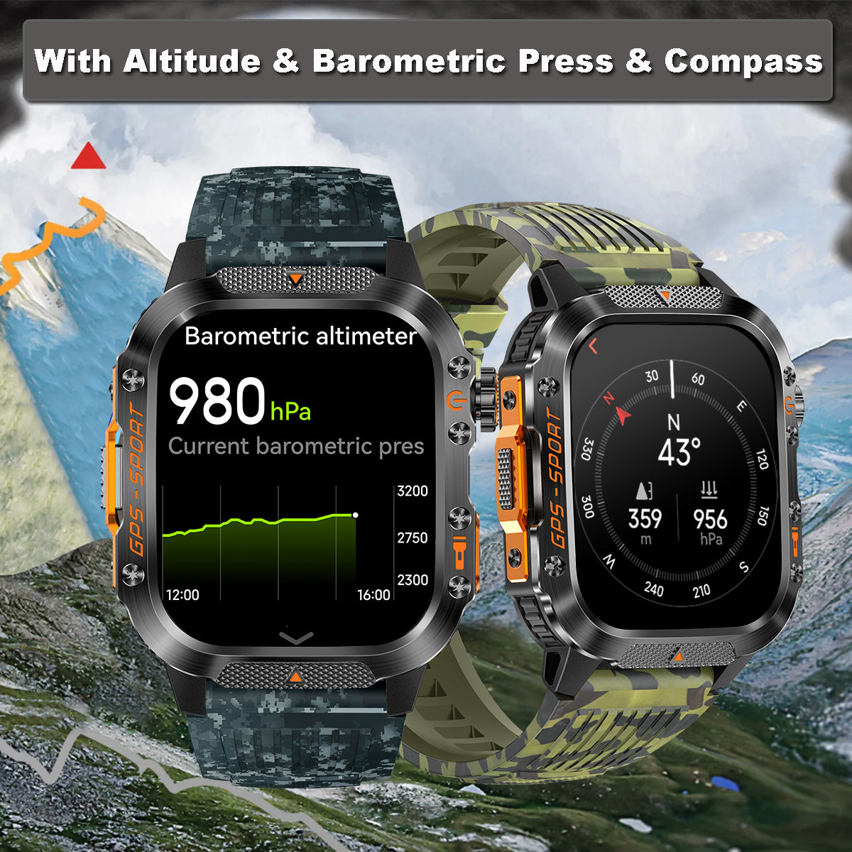 COANR GPS Men Women Sports Smartwatch Fitness Tracker, 2.01 "IPS HD screen, 3ATM Waterproof, GPS map, 540Mah Battery, 100+Sport Modes, Wireless Calls, Message Push, Multiple Dials, For Android iPhone