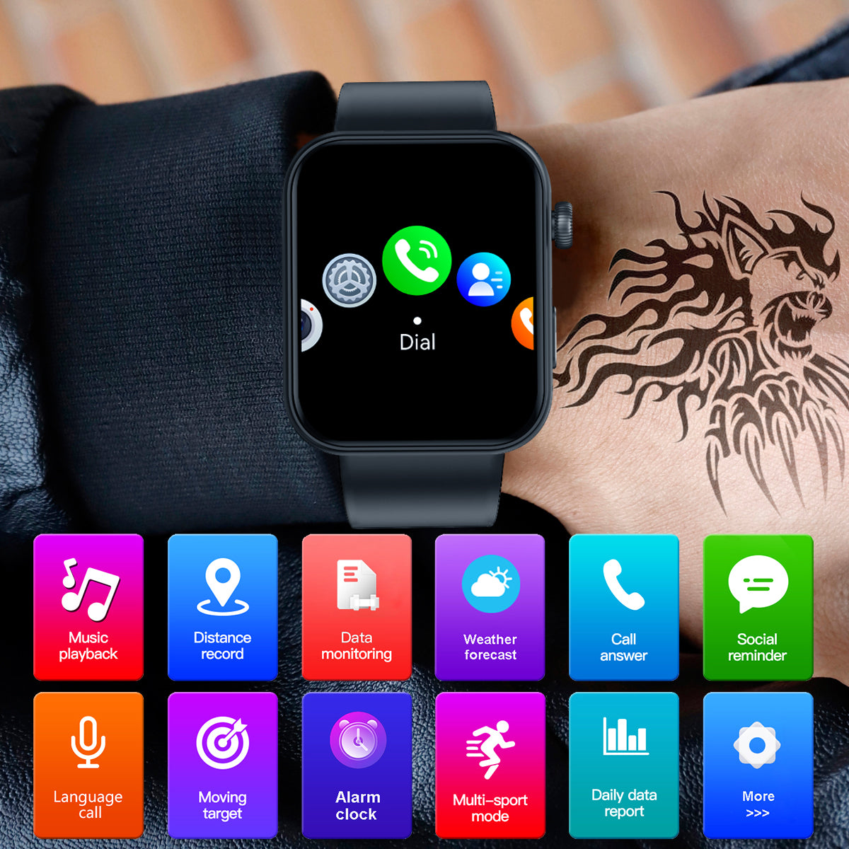 COANR One smartwatch, 1.85-inch high-definition touchscreen fitness tracker, supports Bluetooth calls, a fitness watch with heart rate/sleep monitoring functions, supports 120+ exercise modes, and is an IP68 waterproof smartwatch for Android systems.