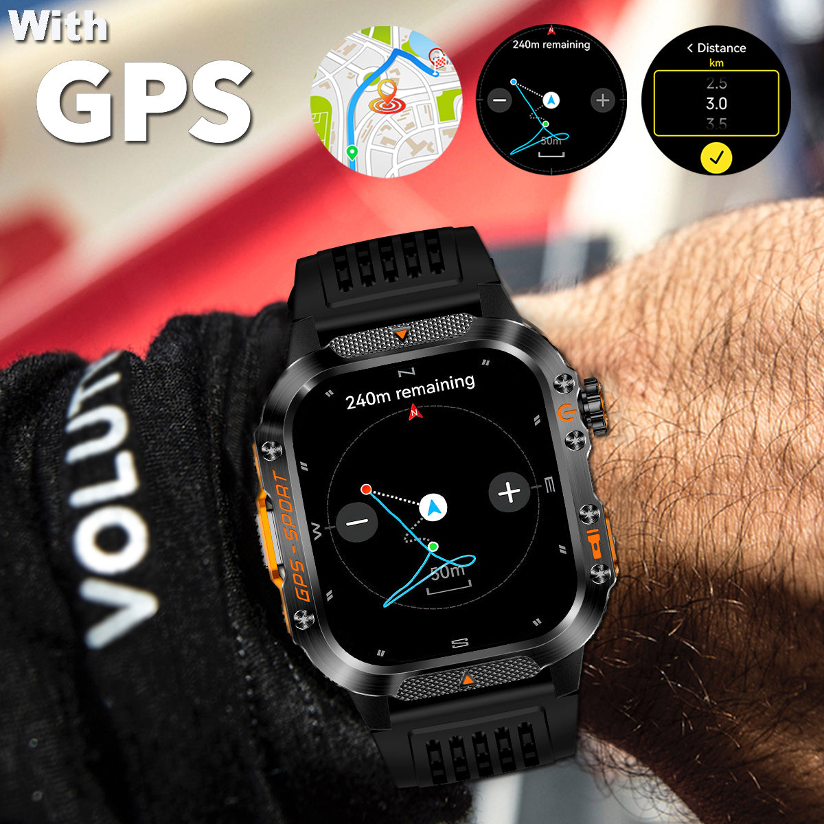 COANR GPS Men Women Sports Smartwatch Fitness Tracker, 2.01 "IPS HD screen, 3ATM Waterproof, GPS map, 540Mah Battery, 100+Sport Modes, Wireless Calls, Message Push, Multiple Dials, For Android iPhone