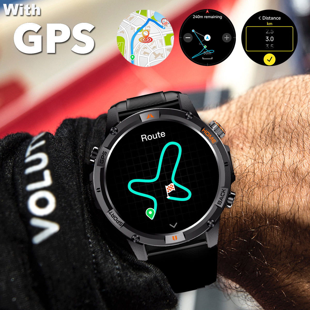 COANR GPS Men Outdoor smartwatch, 1.53-inch AMOLED HD Screen Fitness Tracker with Wireless Calling, Message Push, Over 100 Sports Modes, GPS compass, LED flash, 580 Mah large battery, Suitable For Android iOS