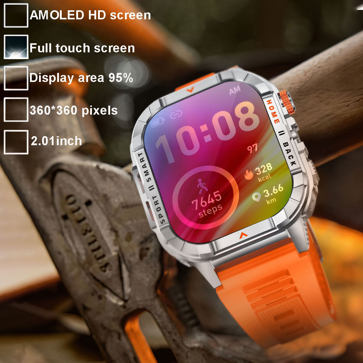 COANR Active Men's outdoor sports smartwatch, 100+sport mode, long-lasting 1200mAh battery, pedometer, remote photo/music playback, 100+dial, alarm clock, 360+360 pixels, wireless calling, message notification, flashlight, alloy body Smart Watch