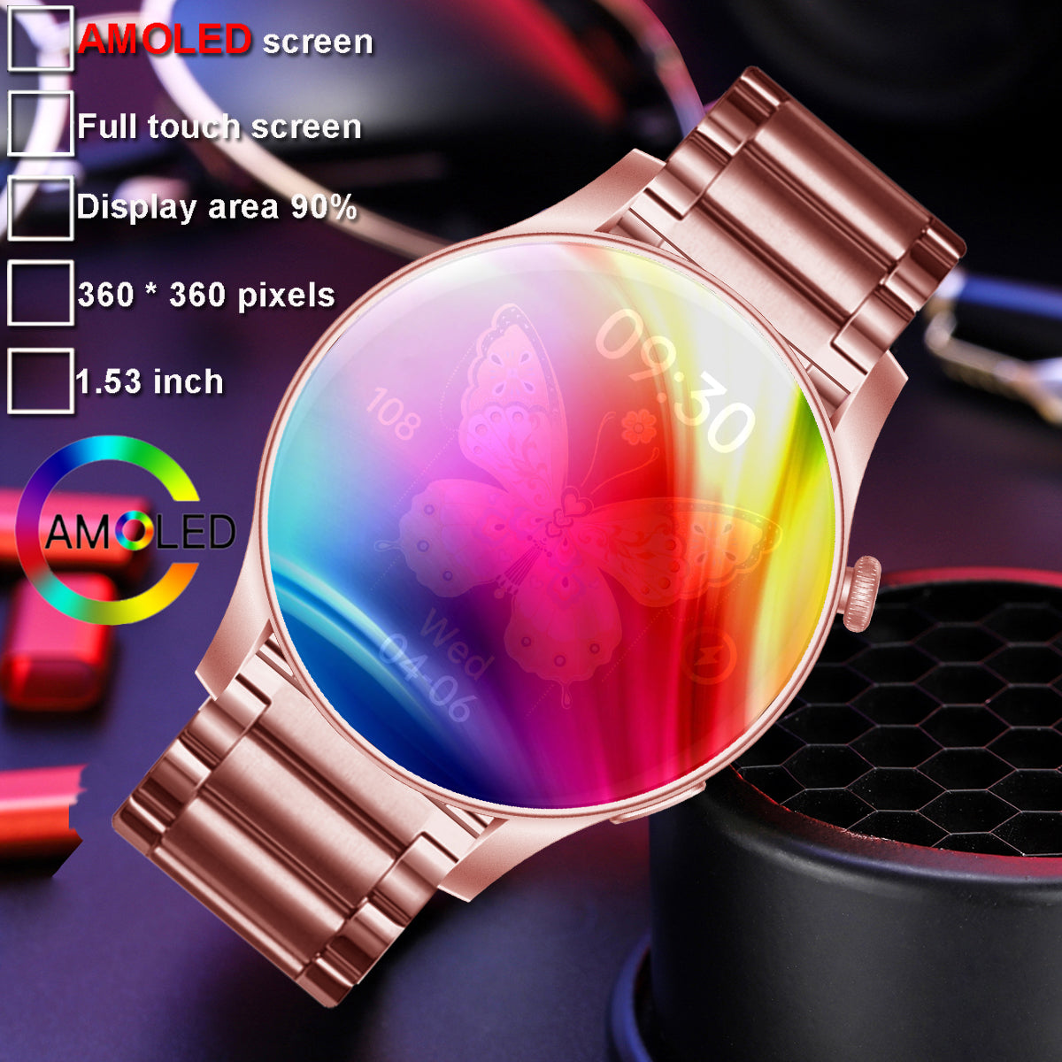 COANR Active Women Men Full Touch AMOLED Display Smartwatch, Multiple Sports Modes, Wireless Call , Information Reminder, Step/Calorie/Counting, Music Playback Control, Alarm Clock, Stopwatch, Weather Forecast, For Android/iphone Smart Watch