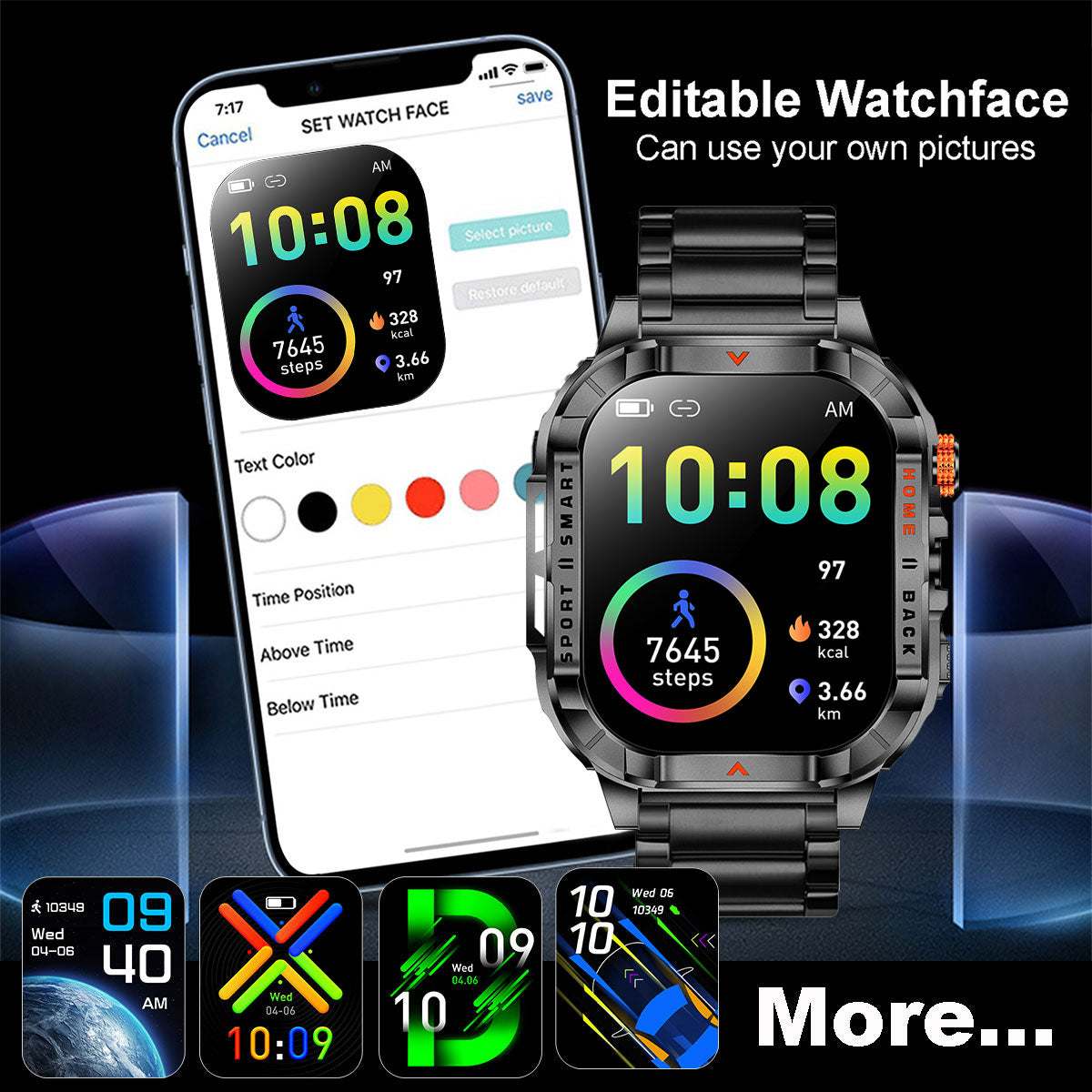 COANR Active Men's outdoor sports smartwatch, 100+sport mode, long-lasting 1200mAh battery, pedometer, remote photo/music playback, 100+dial, alarm clock, 360+360 pixels, wireless calling, message notification, flashlight, alloy body Smart Watch