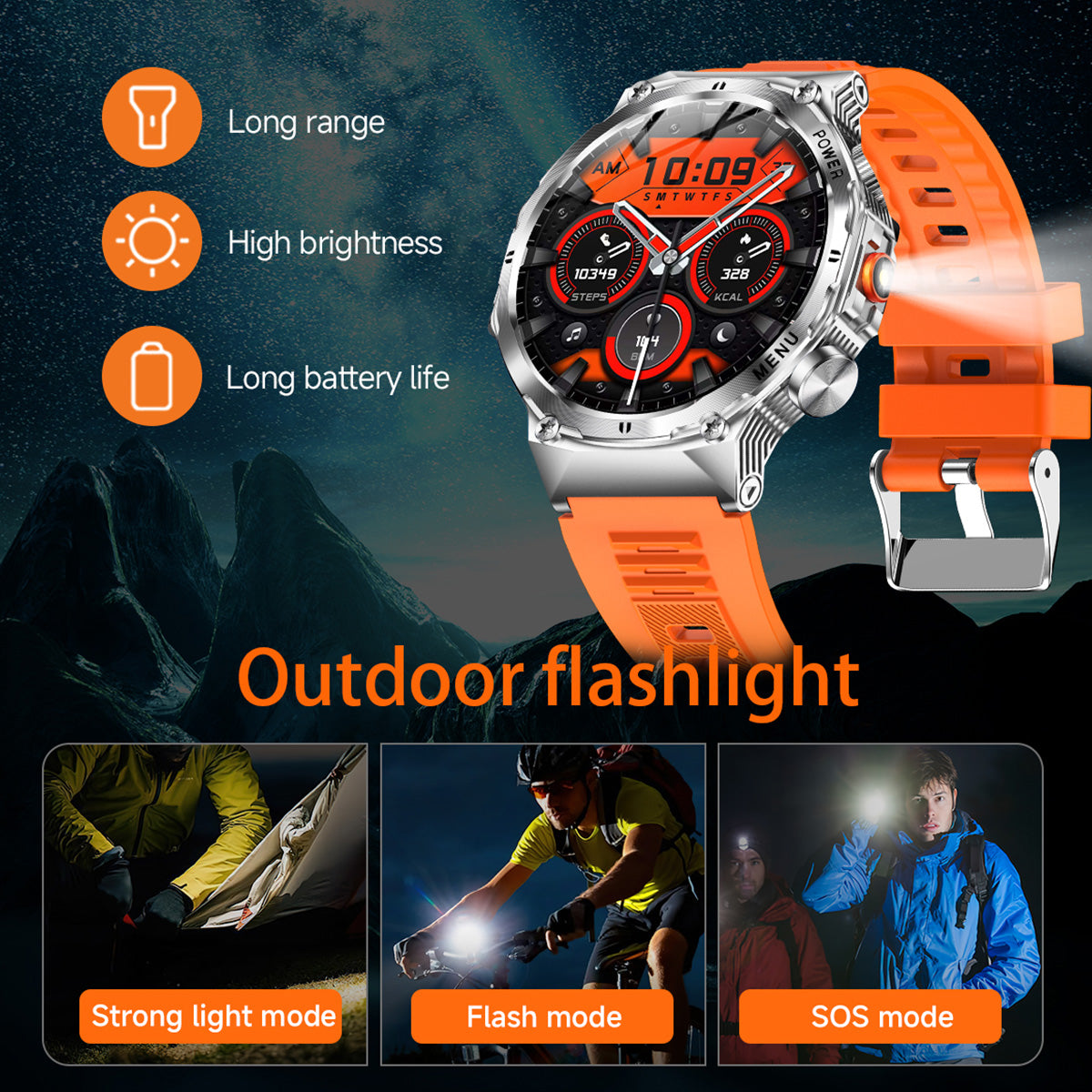 COANR Active Men Outdoor Sports Smartwatch, AMOLED 1.7-inch HD Screen, 700mAh  Capacity Battery, Zinc Alloy Body, 100+Sports Modes, Wireless Calling, Information Push, pedometer, Distance, LED Flashlight, Music remote control, for iPhone and Android