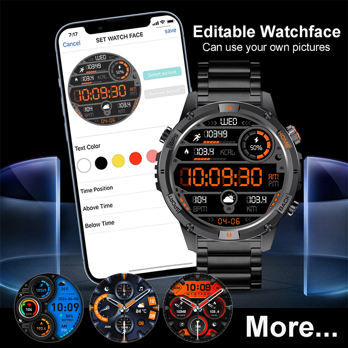 COANR GPS Men Outdoor smartwatch, 1.53-inch AMOLED HD Screen Fitness Tracker with Wireless Calling, Message Push, Over 100 Sports Modes, GPS compass, LED flash, 580 Mah large battery, Suitable For Android iOS