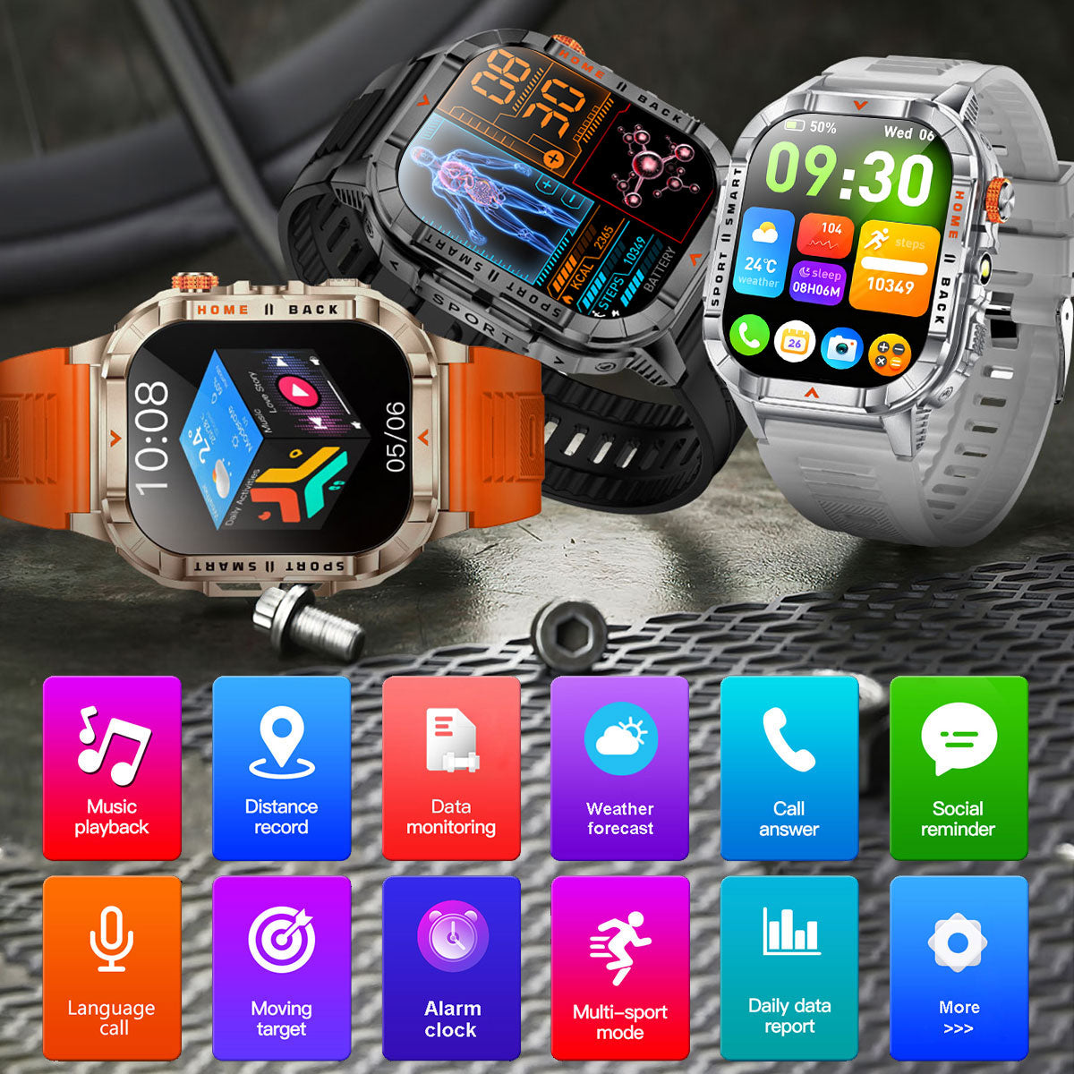 COANR Active Men's outdoor sports smartwatch, 100+sport mode, long-lasting 1200mAh battery, pedometer, remote photo/music playback, 100+dial, alarm clock, 360+360 pixels, wireless calling, message notification, flashlight, alloy body Smart Watch