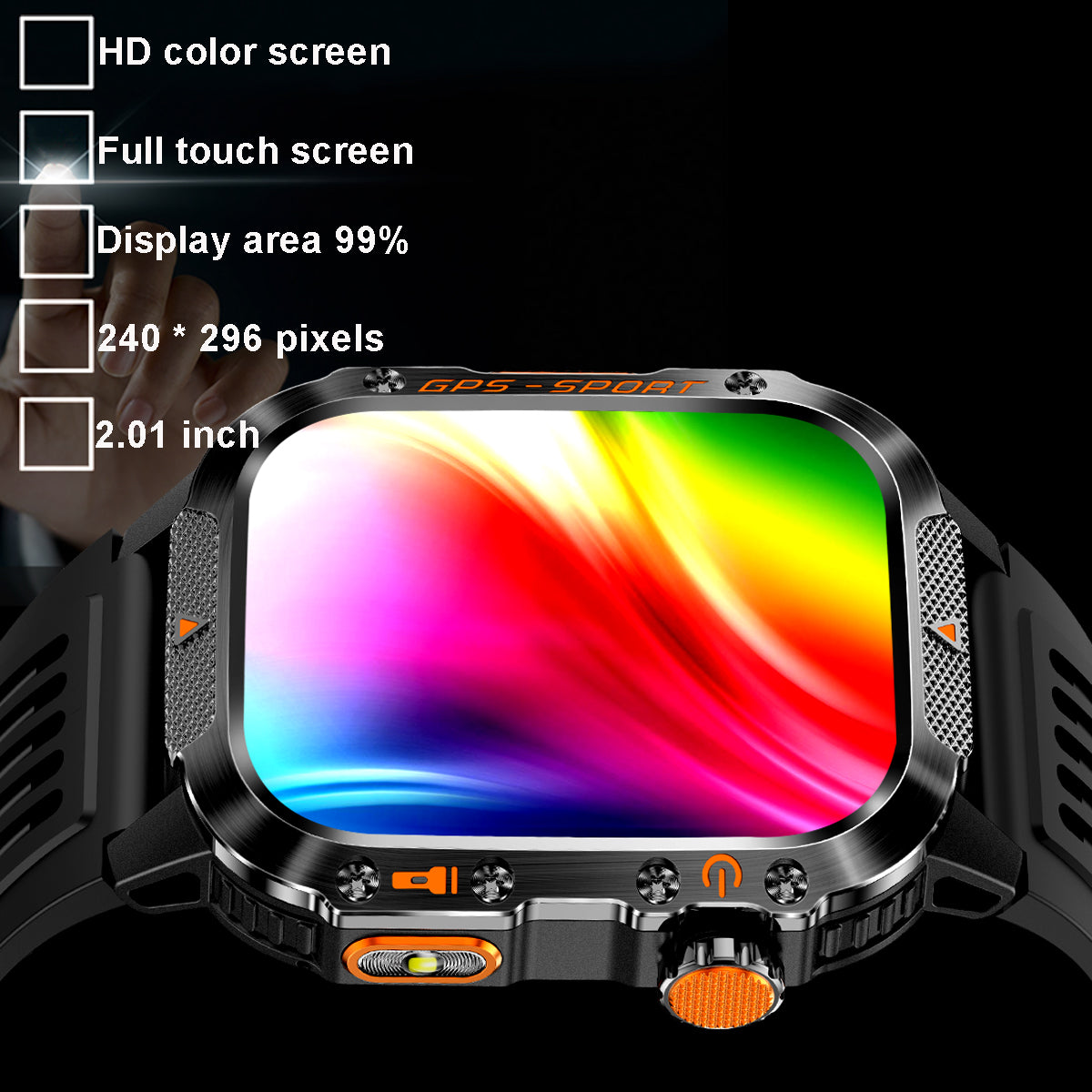 COANR GPS Men Women Sports Smartwatch Fitness Tracker, 2.01 "IPS HD screen, 3ATM Waterproof, GPS map, 540Mah Battery, 100+Sport Modes, Wireless Calls, Message Push, Multiple Dials, For Android iPhone