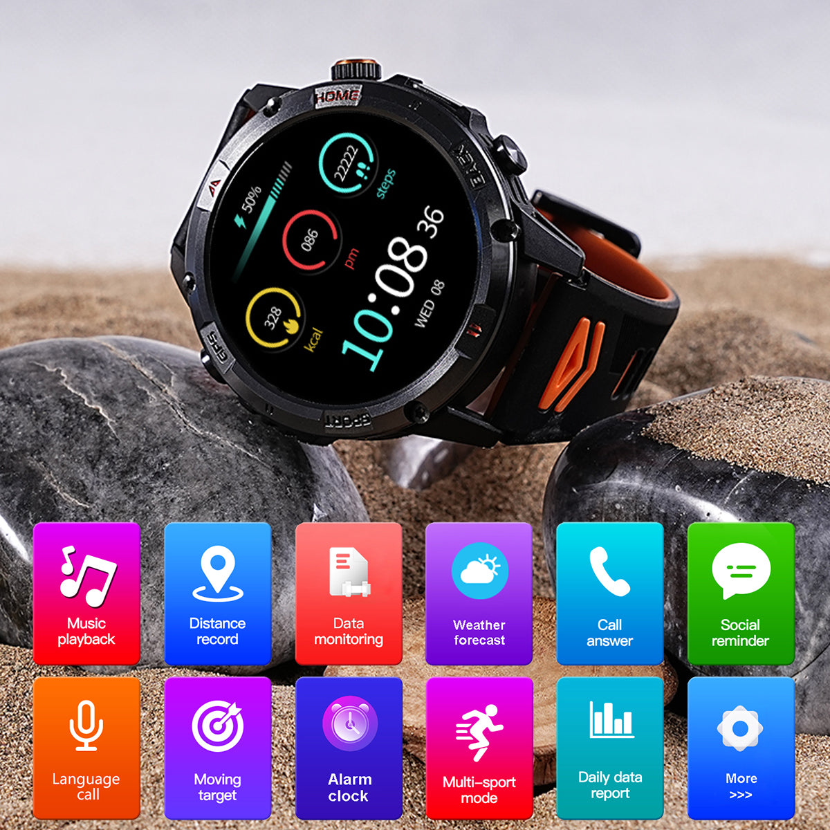 COANR GPS Men Outdoor smartwatch, 1.53-inch AMOLED HD Screen Fitness Tracker with Wireless Calling, Message Push, Over 100 Sports Modes, GPS compass, LED flash, 580 Mah large battery, Suitable For Android iOS
